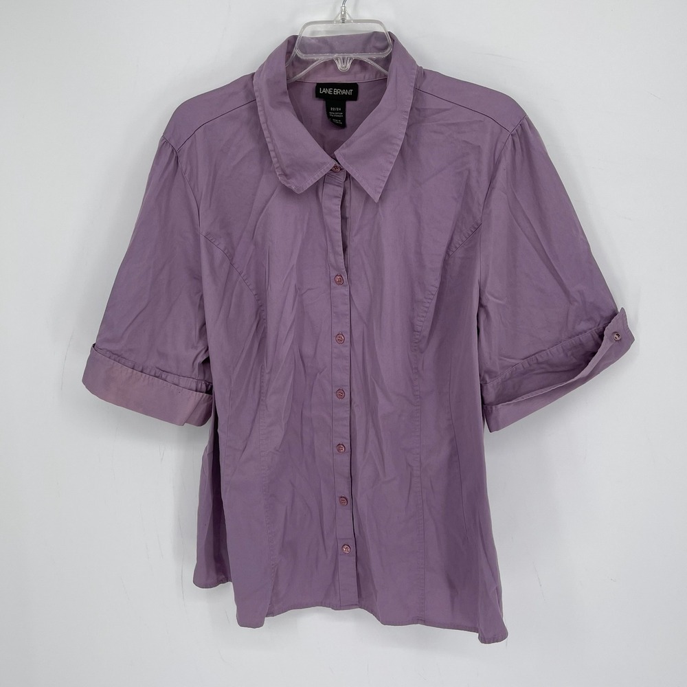 Lane Bryant Women's Purple Short Sleeveโ Button Front Shirt Top Plus Size 22-24